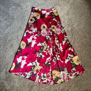 Lulus Skirt Womens M Pink Floral Satin A-Line High-Low Asymmetrical Flowy